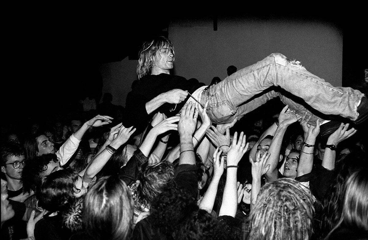 Nirvana Perform Live In Frankfurt FRANKFURT, GERMANY - NOVEMBER 12: singer and guitarist with Nirvana, Kurt Cobain performs live on stage in Frankfurt, Germany on November 12 1991