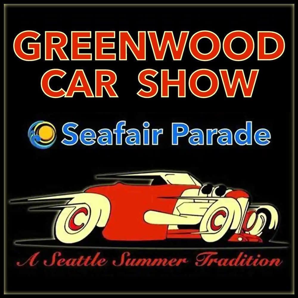 Promotional poster for the Greenwood Car Show and Seafair Parade with the tagline "A Seattle Summer Tradition," featuring an image of a red vintage car. Mark your calendars for 06-27-24 – it's a must list event!