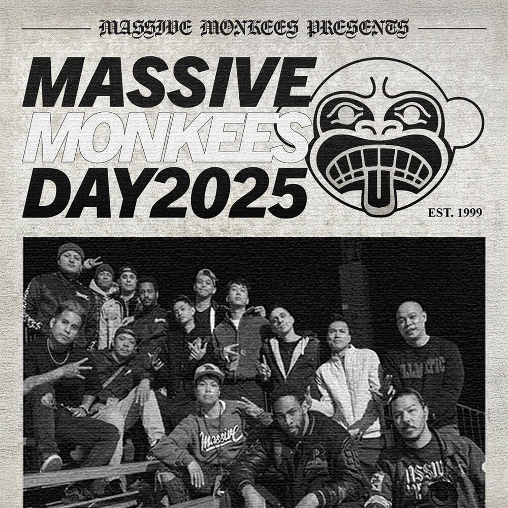 A group of people pose together beneath bold text reading "Massive Monkees Day 2025: Must List 05-22-2025" with a stylized monkey logo and "EST. 1999" on a textured background.