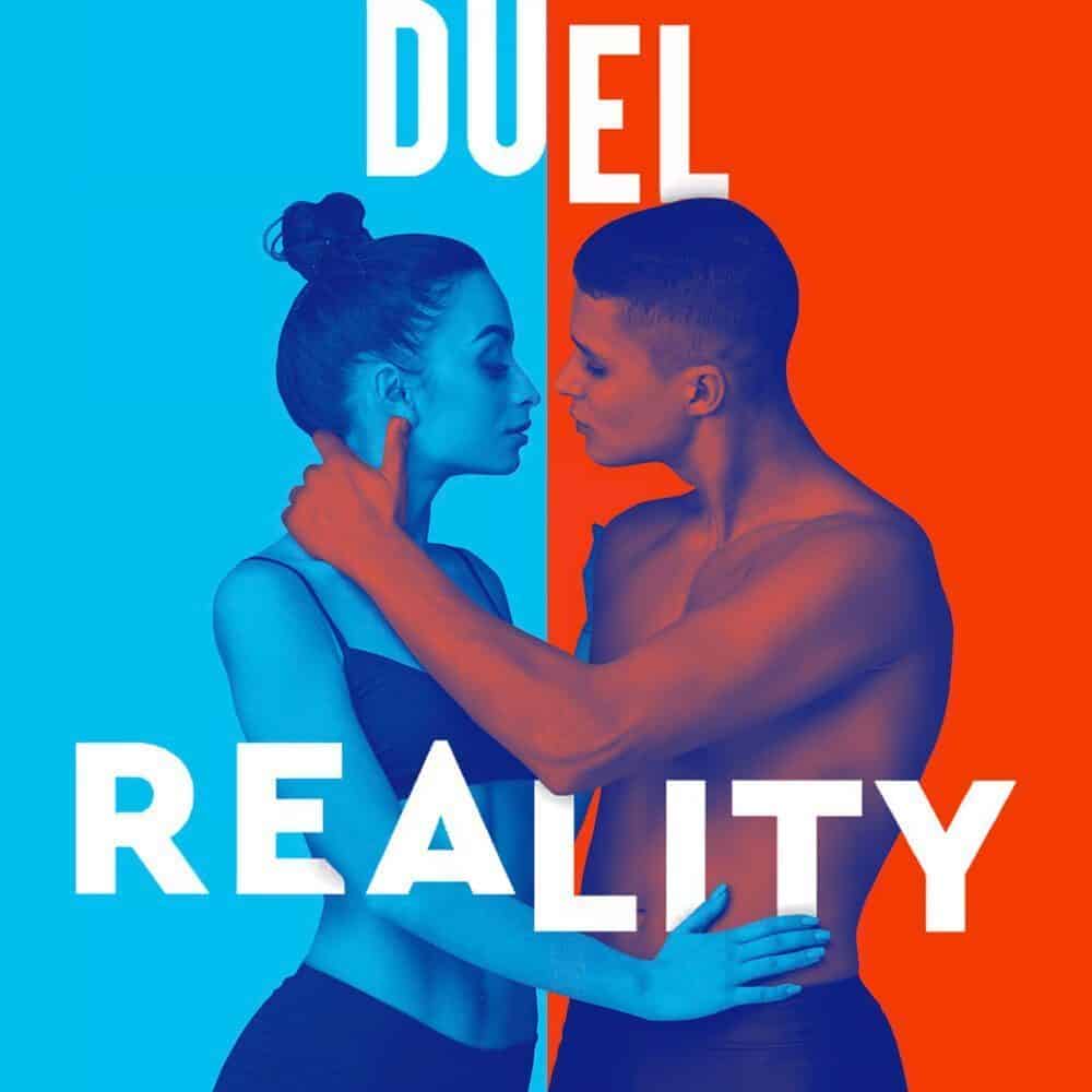 A man and woman, posed face to face in contrasting blue and red tones, with "DUEL REALITY" overlaid—a must-list visual experience set for 05-22-2025.