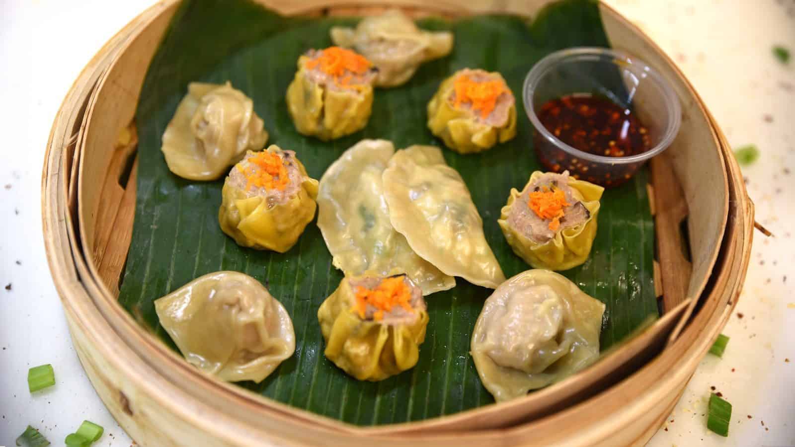 A dim sum steamer basket at Seattle Dumpling House
