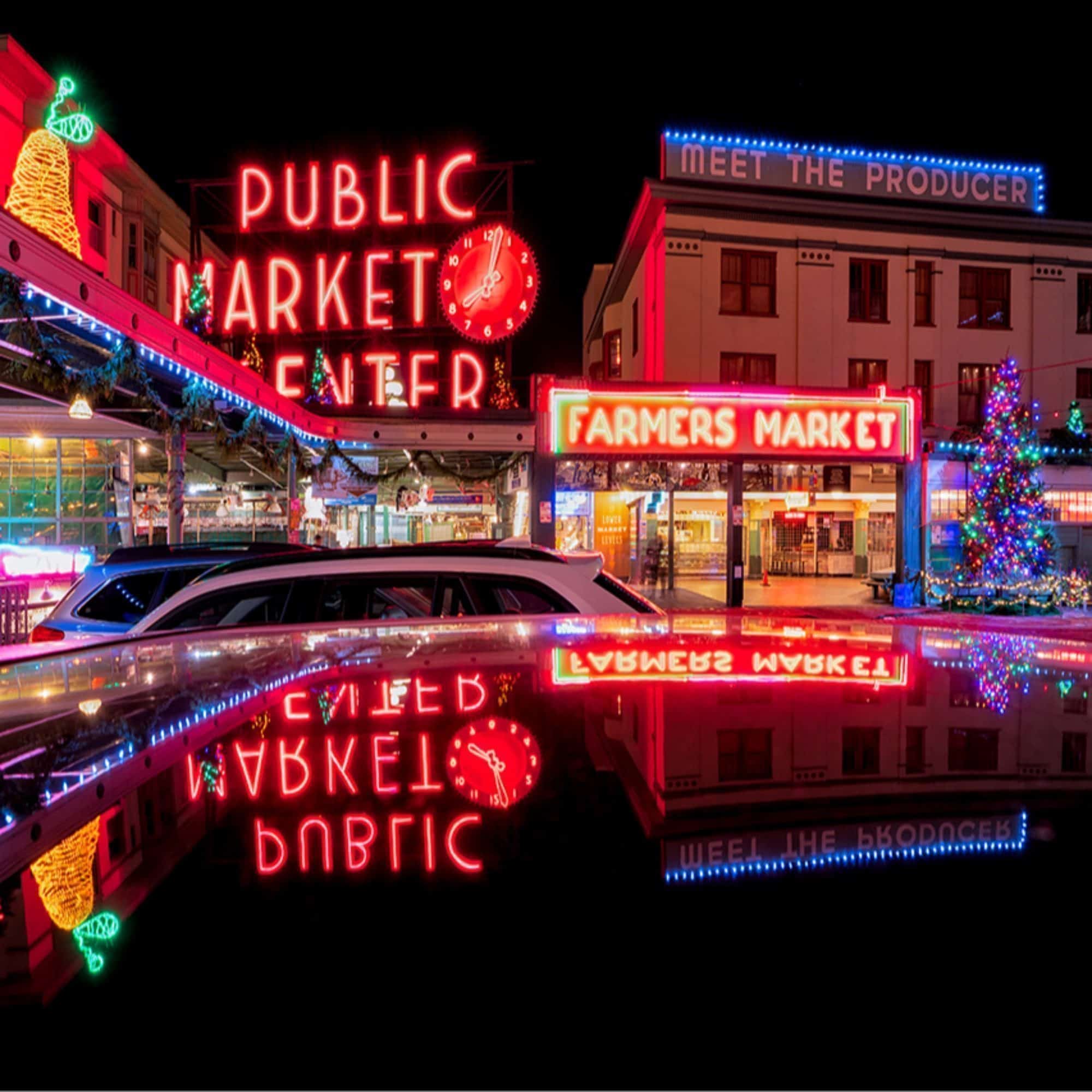The Pike Place Market is full of holiday cheer.