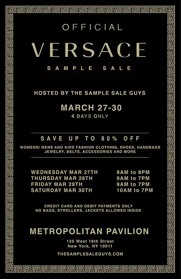 Versace Sample Sale | NYC Sample Sale Calendar, March 2024