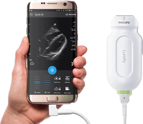 Philips Lumify angeschlossen an einem Android-Smartphone