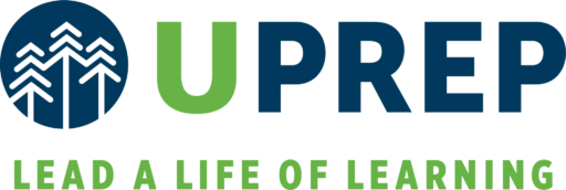 UPrep private school logo with tree graphics in a circle next to the words "UPREP" and the tagline "LEAD A LIFE OF LEARNING" underneath, reflecting a commitment to college admission success.