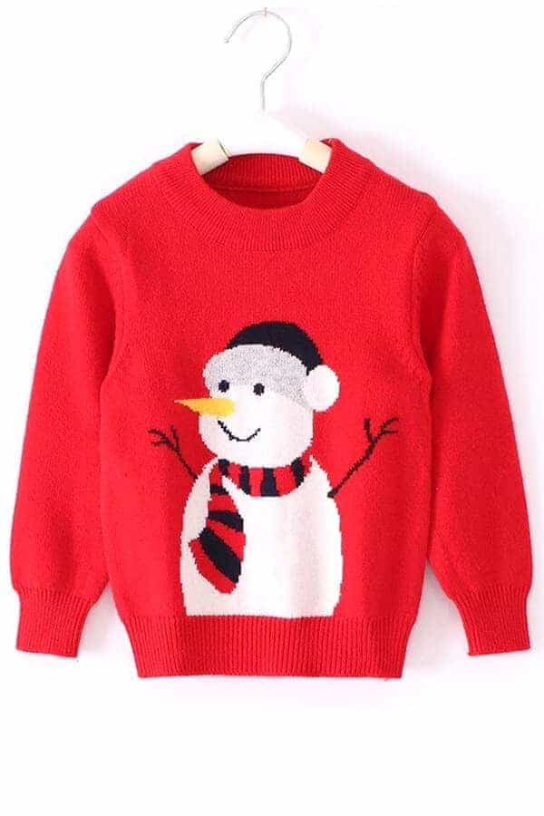 Pull De Noël Enfant Rouge à Flocons De Neige - Manches Longues, Col Rond - Taille Bébé Fille/garçon, Fibre De Viscose