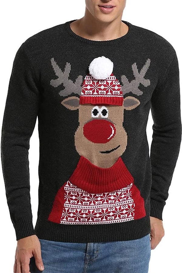 Pull De Noël Pour Homme Rouge Avec Sapins De Noël Et Rennes – Pulls De Noel