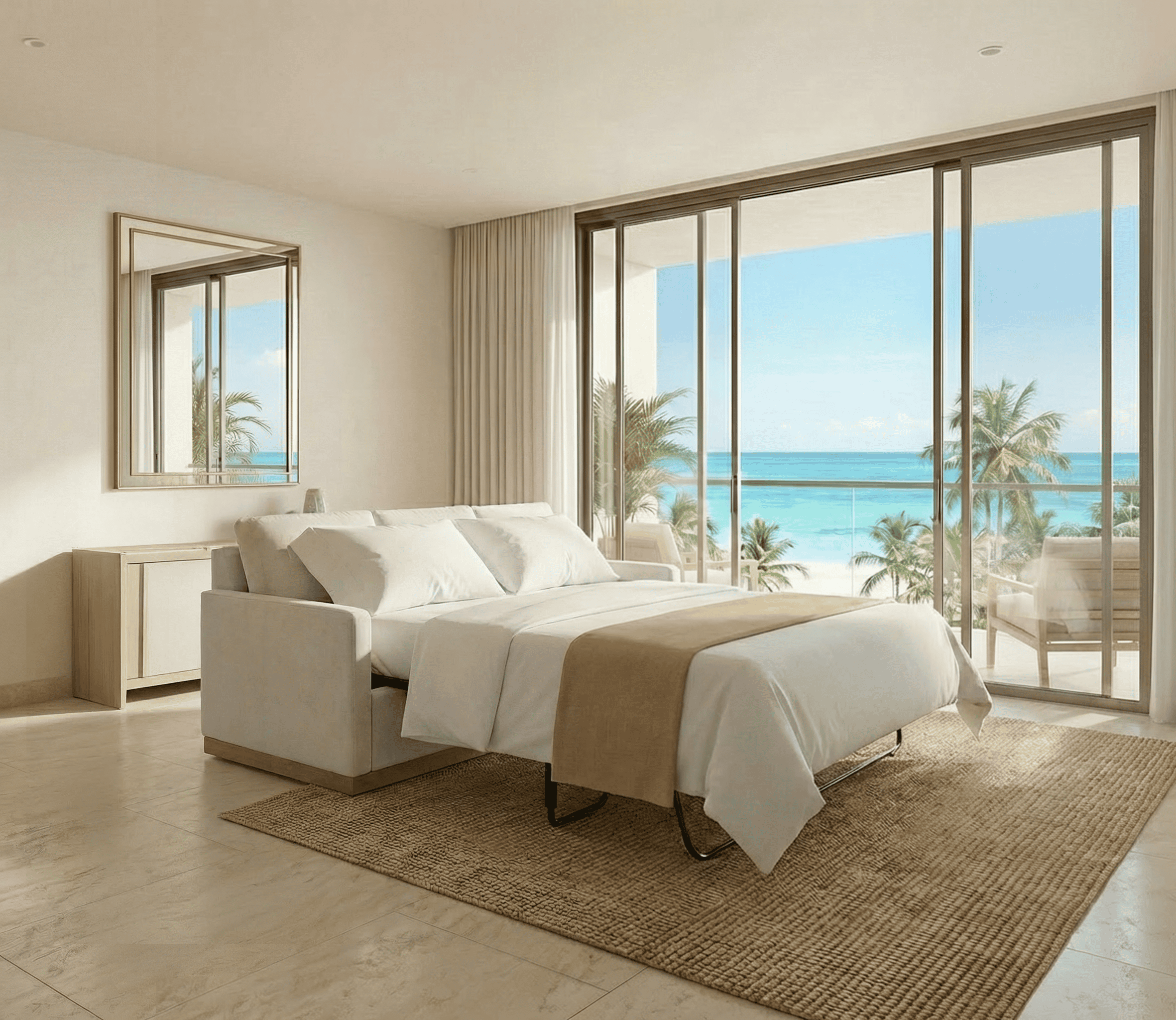 Zen Elite sleeper sofa in luxury coastal setting