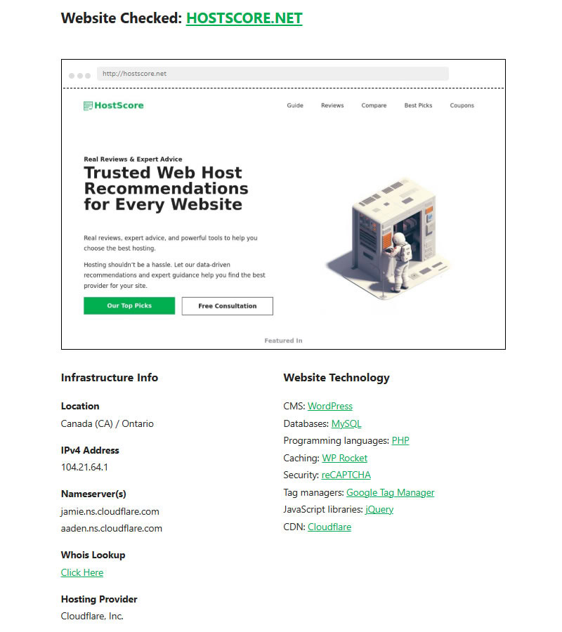 HostScore Web Hosting Checker Demo