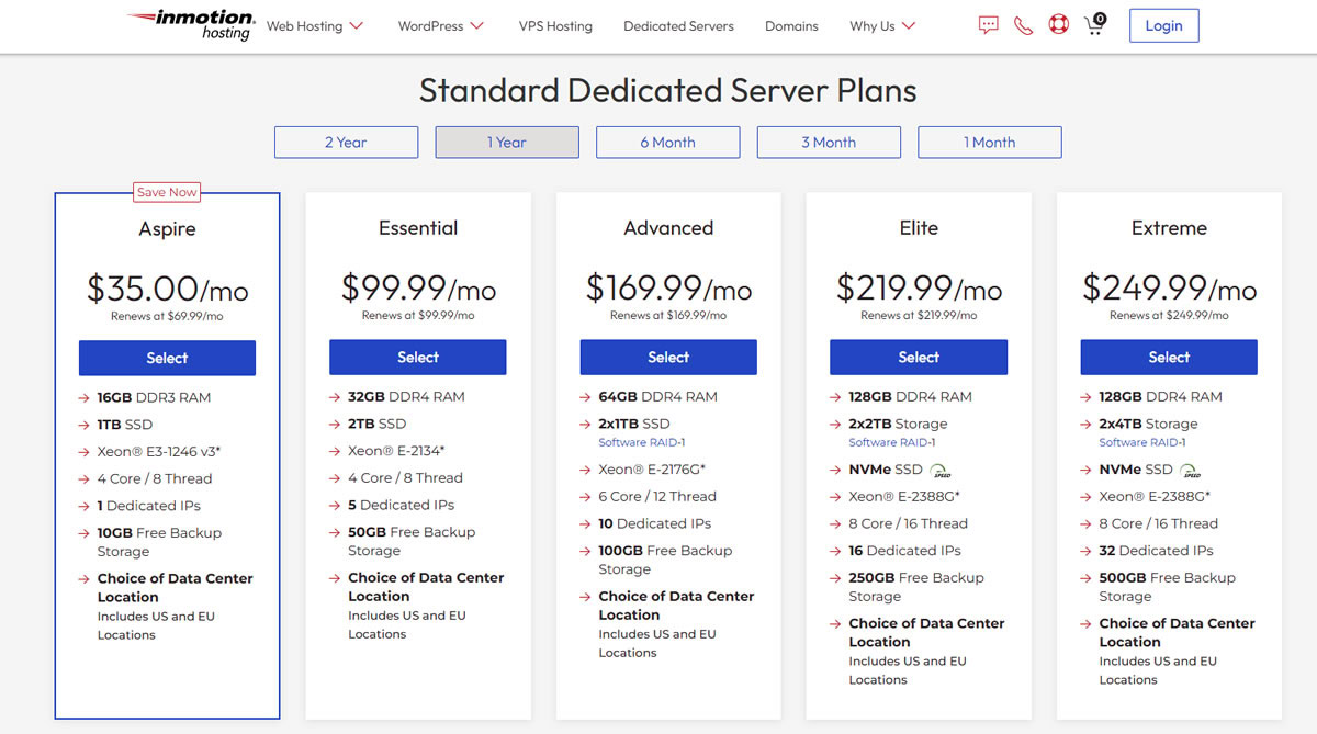 InMotion Hosting Standard Dedicated Plans