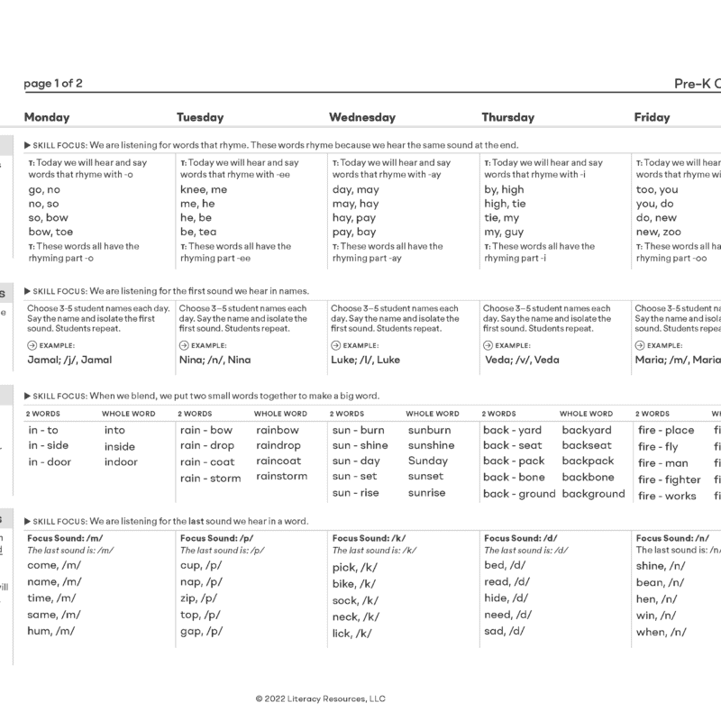 PreKindergarten Curriculum 2022 Heggerty