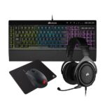 Kit Corsair 4 en 1: Teclado K55 RGB PRO, Mouse Harpoon RGB PRO, Audífonos HS50 PRO Stereo y Mouse Pad