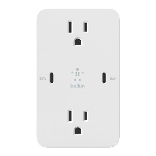 Adaptador de Corriente Belkin 2 tomas de CA y 2 puertos USB-C, WCZ001dqWH