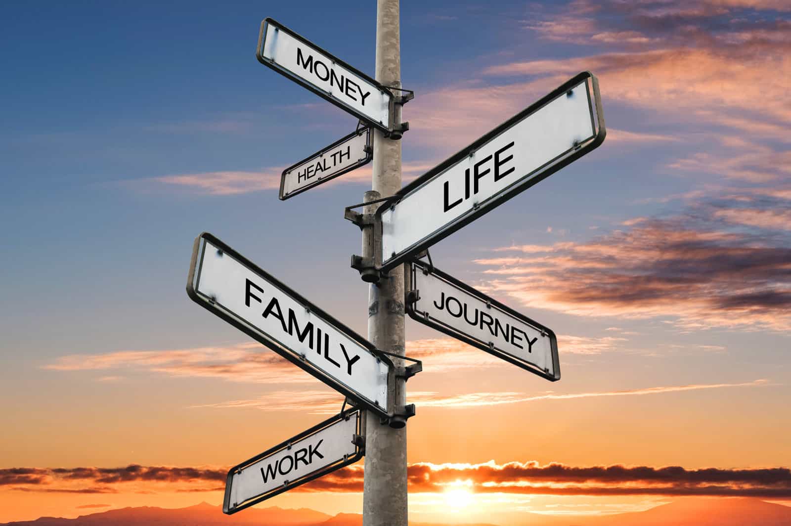 life-balance-choices-signpost-with-sunrise-sky-backgrounds