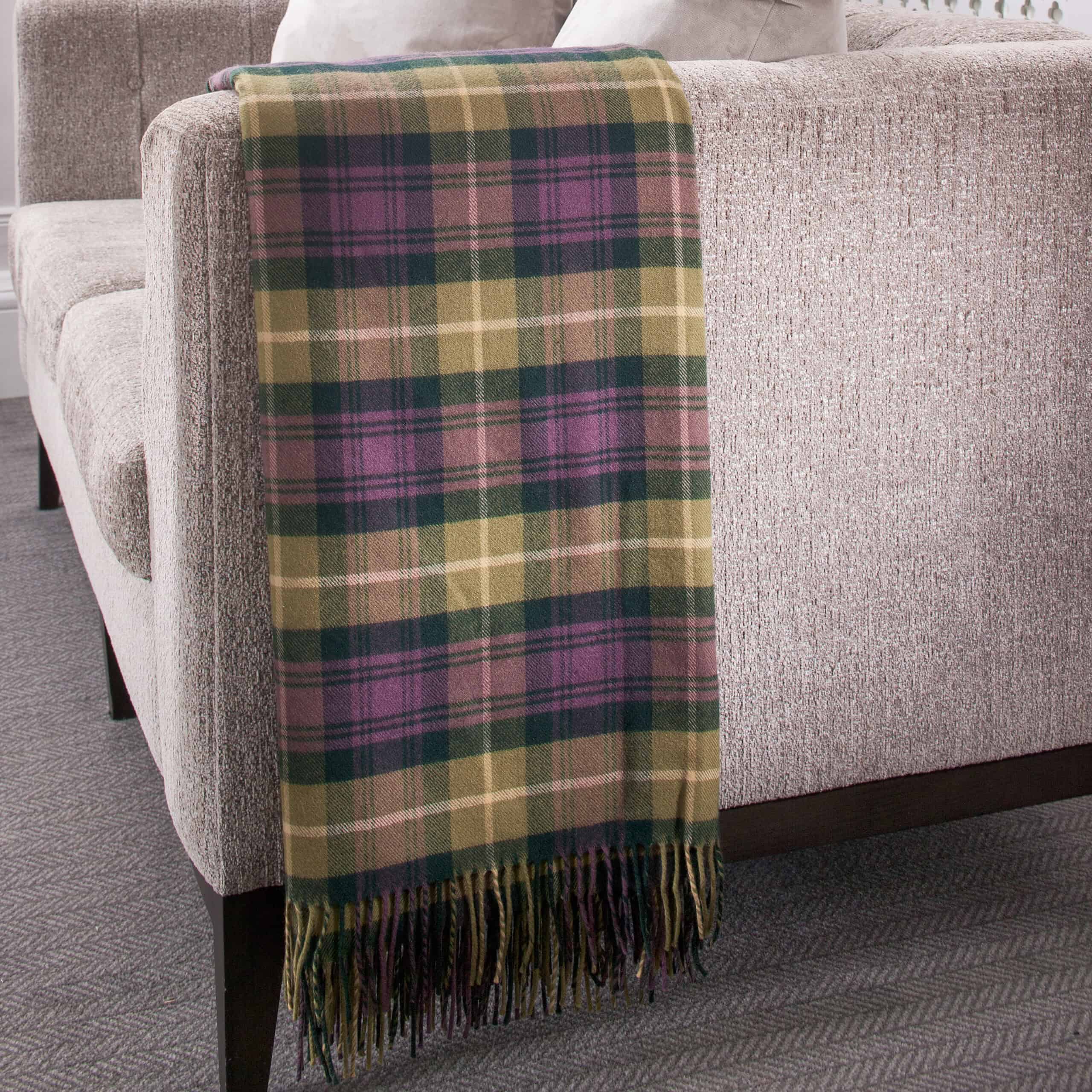 Heather Green Tartan Lambswool Throw