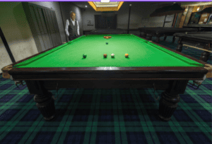 Showing how tartab=n carpet adds to the feel of a billiard room 