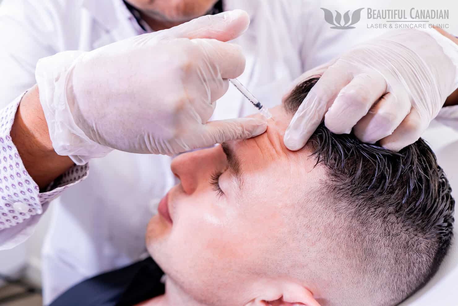 Surrey Botox injection by a doctor on a male patient for forehead wrinkles