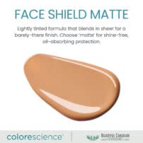 Colorescience Face Shield Matte SPF 50 sunscreen swatch tint sample - available in Canada