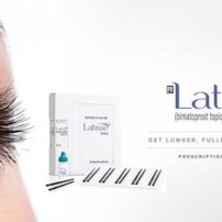 latisse eyelash growth product banner with eye and logo