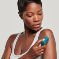 Model using Colorescience sport stick SPF 50 - available in Canada
