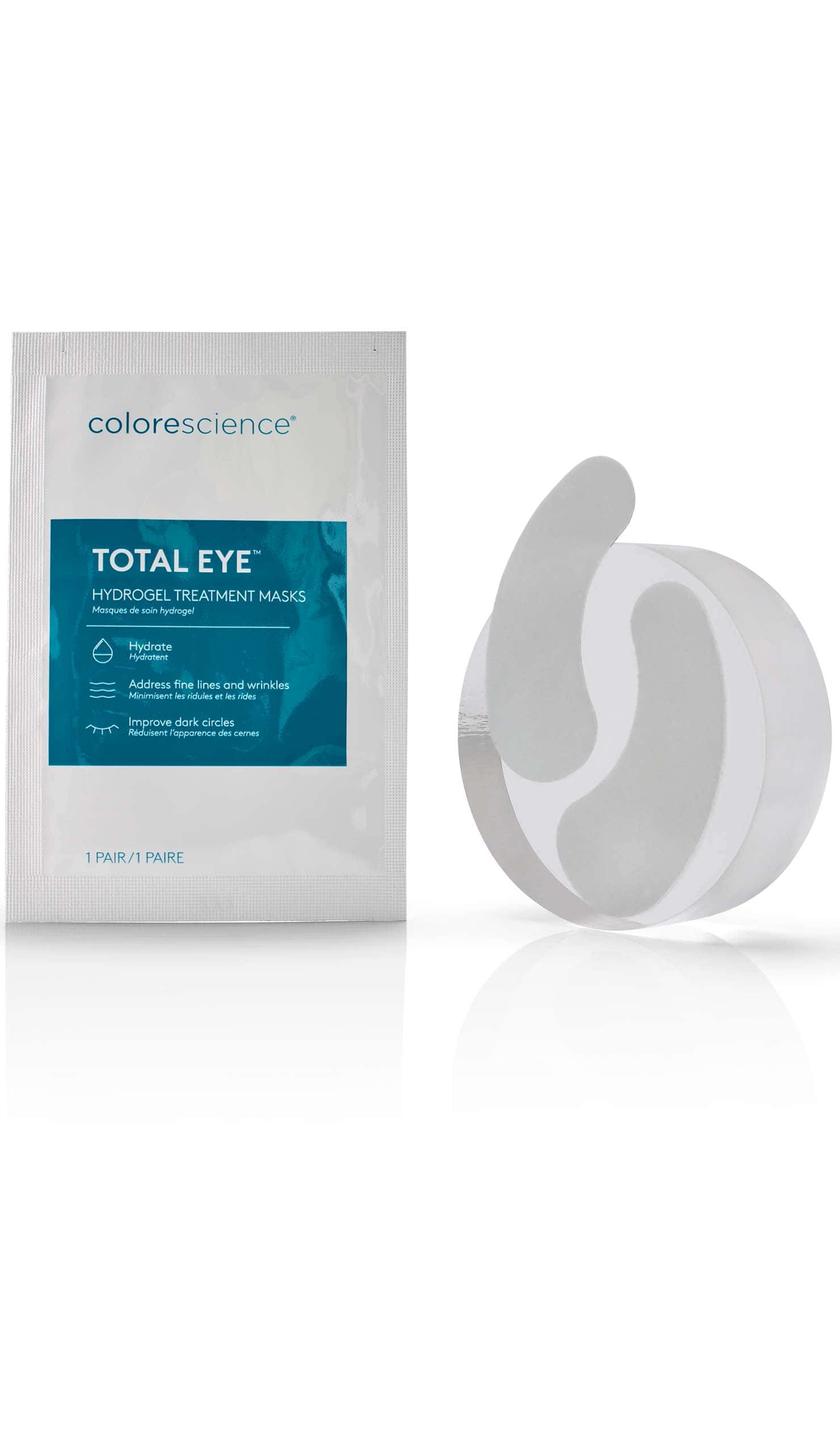 Colorescience Total Eye® Hydrogel Treatment Masks - sachet and masks open - available in Canada