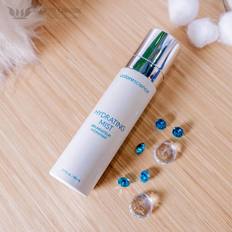 Colorescience hydrating mist spray bottle laying flat - setting spray available in Canada