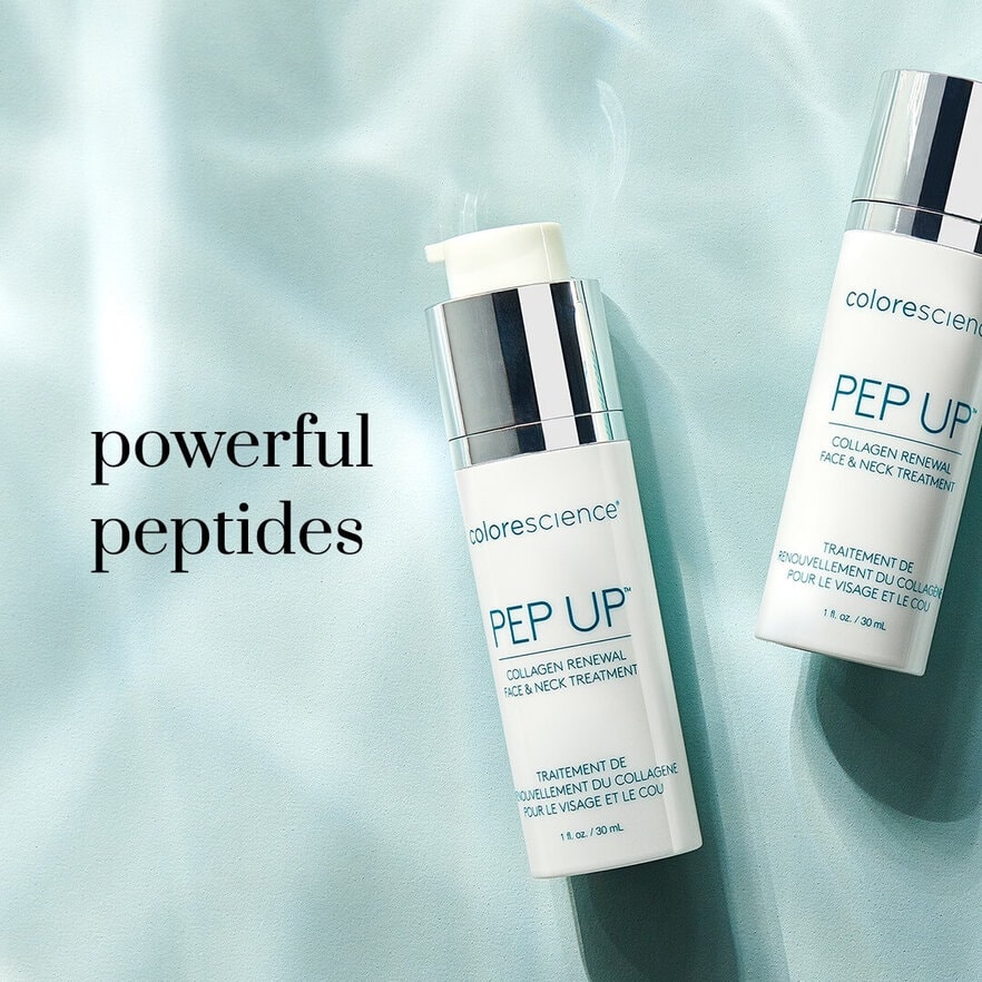 Pep Up Collagen Renewal Cream by Colorescience open and closed bottles with power peptides wording - available in Canada