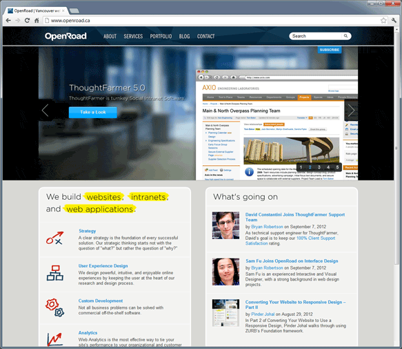 OpenRoad website layout animation