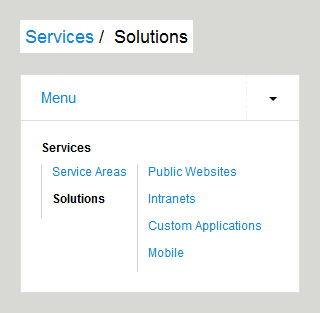 Screenshot of services sub menu items