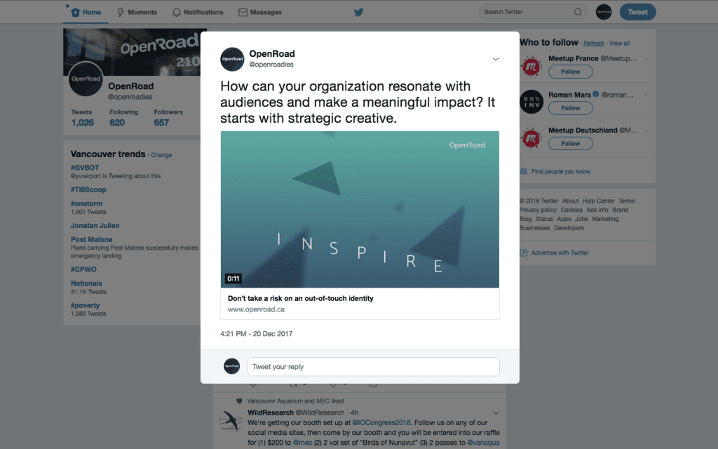 OXD Tweet 'How can your organization resonate with audiences and make a meaningful impact? It starts with strategic creative'