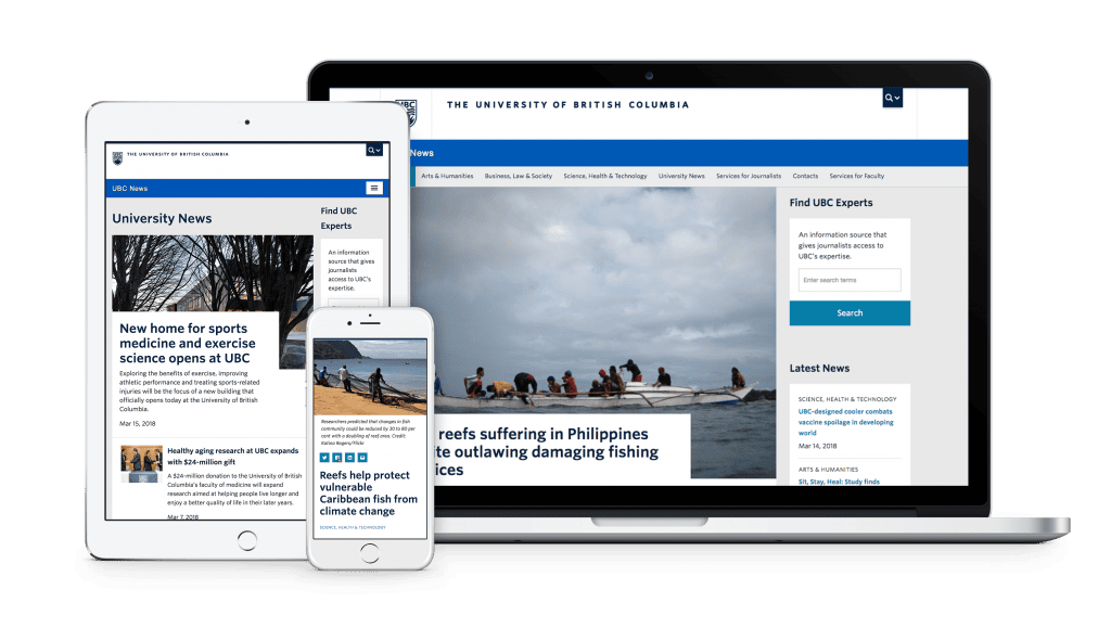 ubc news website redesign examples on MacBook Pro, iPad, and iPhone