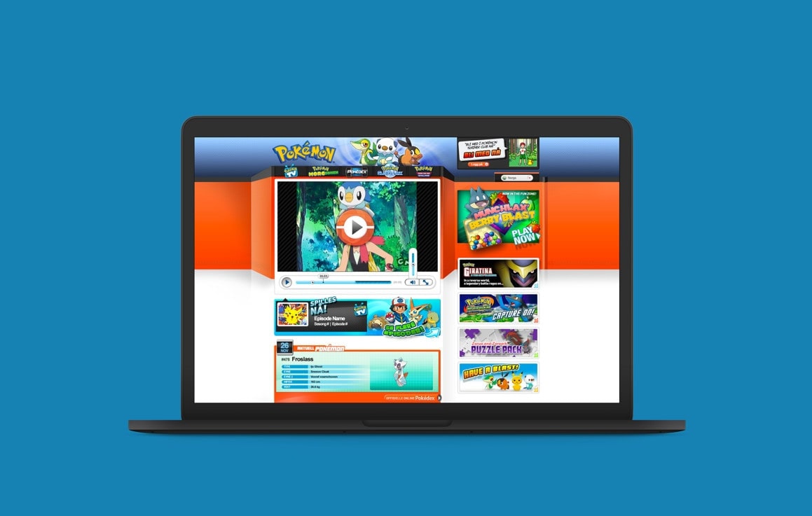 Pokémon website page on laptop