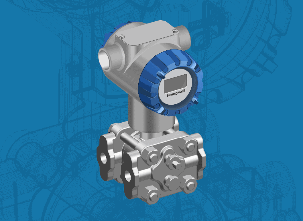 3D rendering image of Honeywell SmartLine product over blue