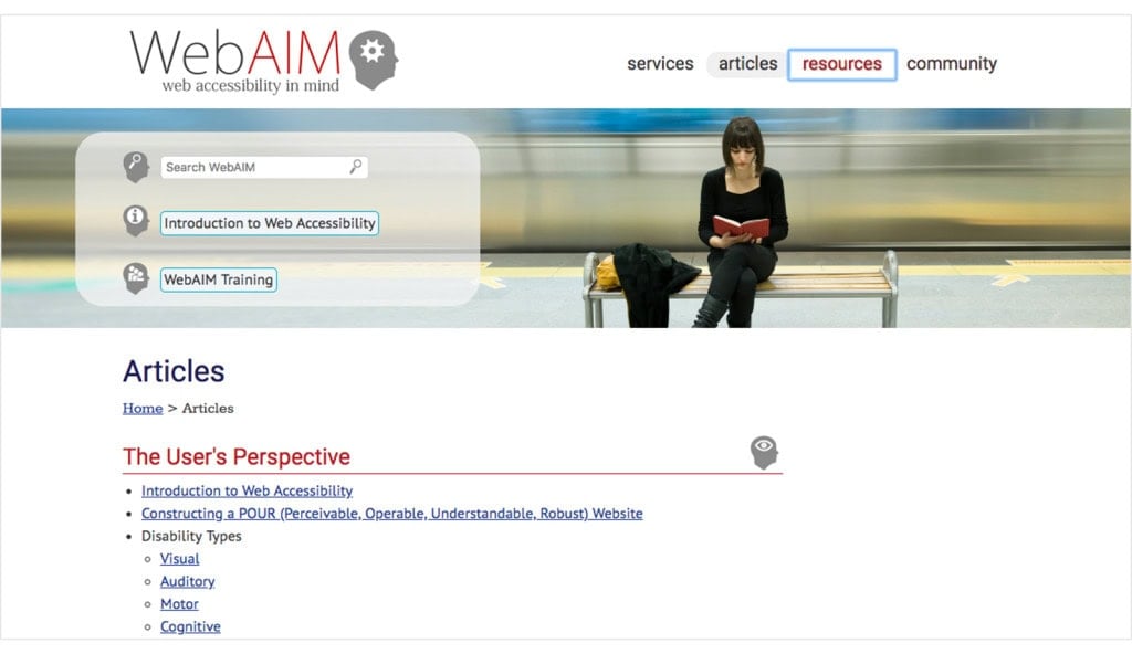 screenshot of WebAIM accessibility website
