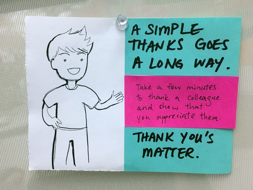 Note card showing a gratitude message of a simple thank you