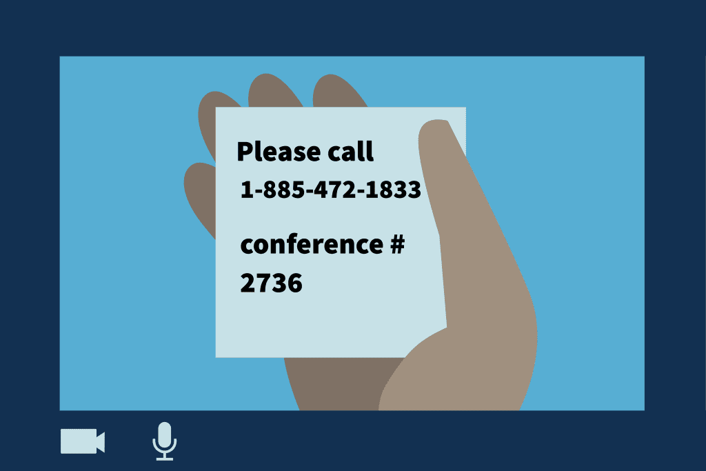 Illustration showing a hand with a note with fake phone and conference numbers