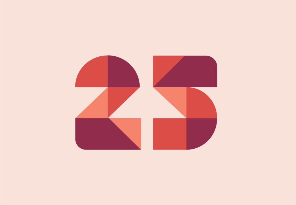 Illustration of the number 25, representing the anniversary of OXD, a human-centred design agency
