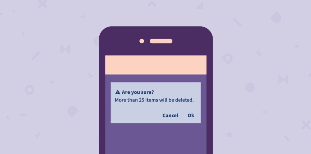OXD branded illustration of a mobile phone with a delete file warning.