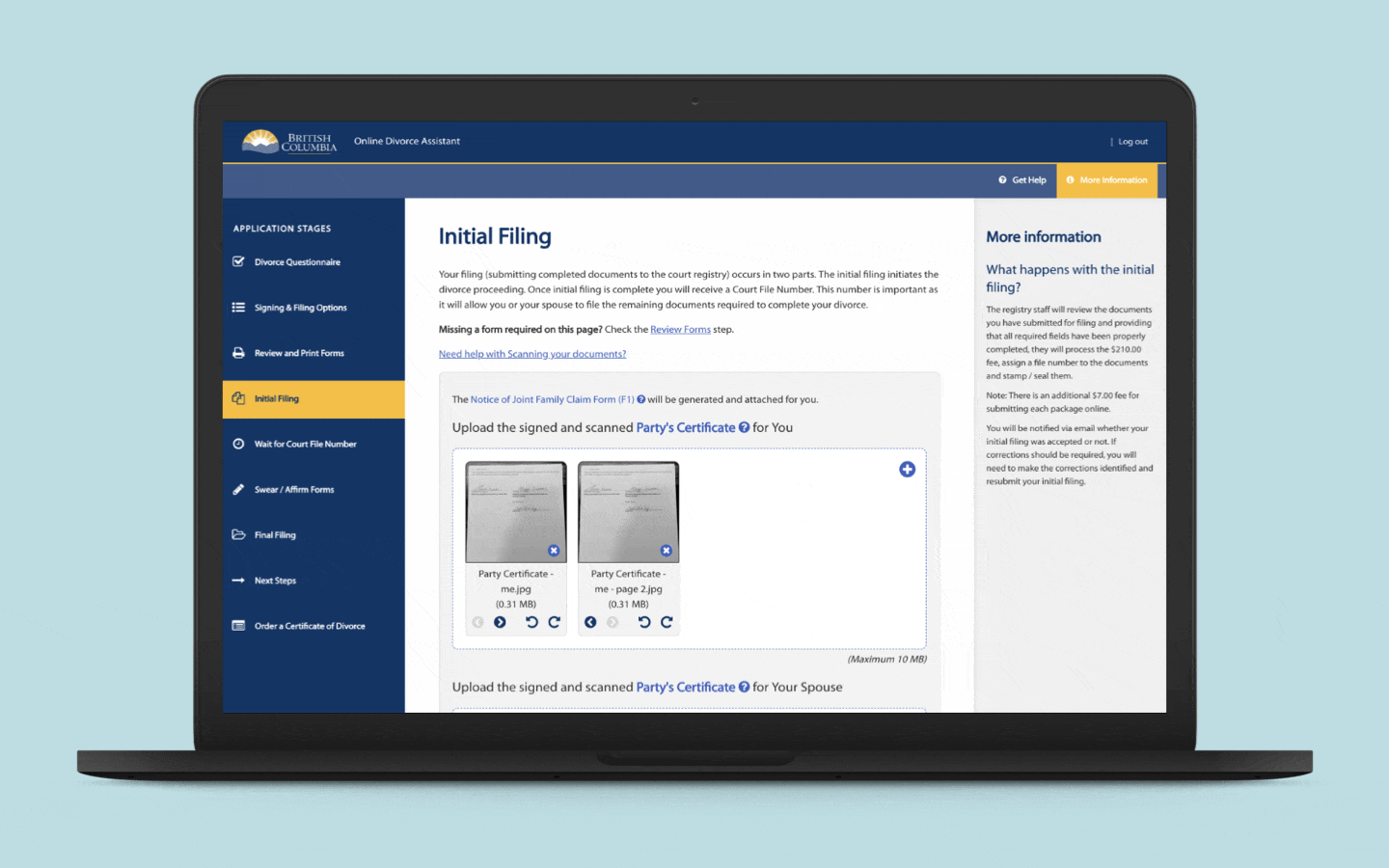 Animated scrolling of the new divorce e-filing forms on the website