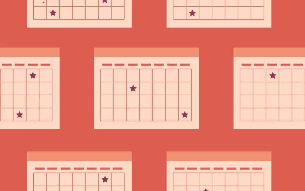 OXD illustration of red background with lighter red calendars showing concept of planning your content migration.