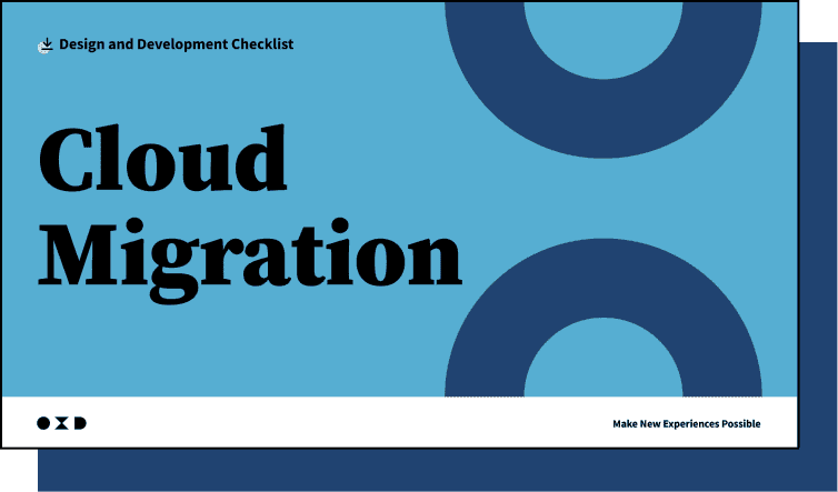 Cover of OXD's Cloud Migration Checklist in light blue with black text then OXD logo in black
