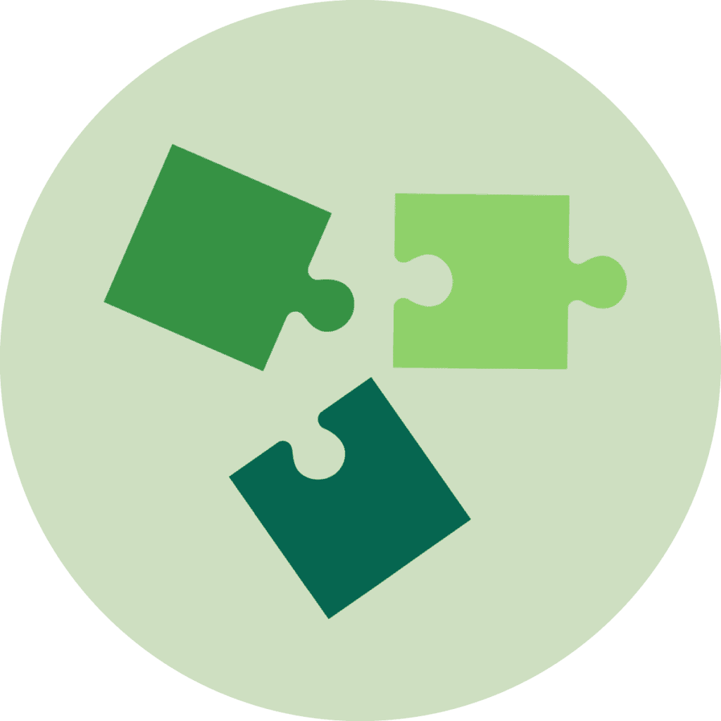 There is a green circle icon with 3 puzzles greens in shades of green to the left of the subheadline: Importance of tailored solutions
