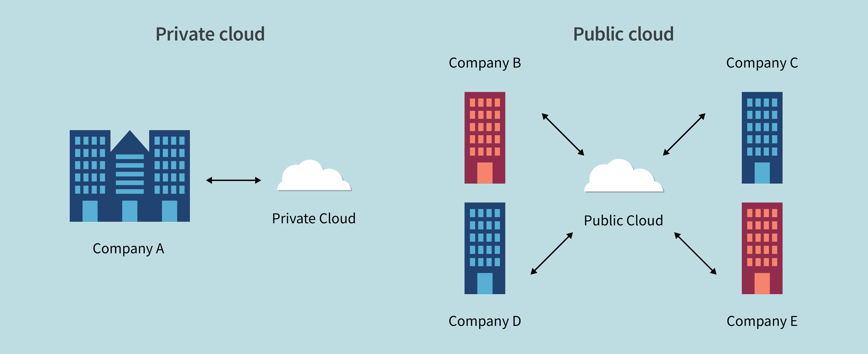 OXD diagram showing public cloud hosting for government and private cloud hosting 