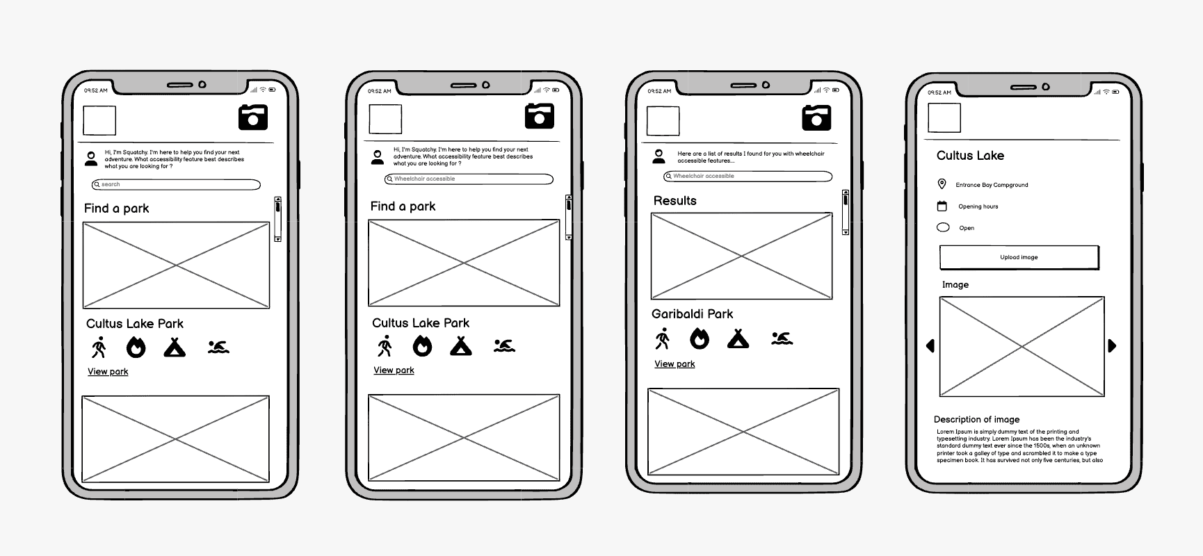 Hackathon: BC Parks user park search wireframe mockup illustration