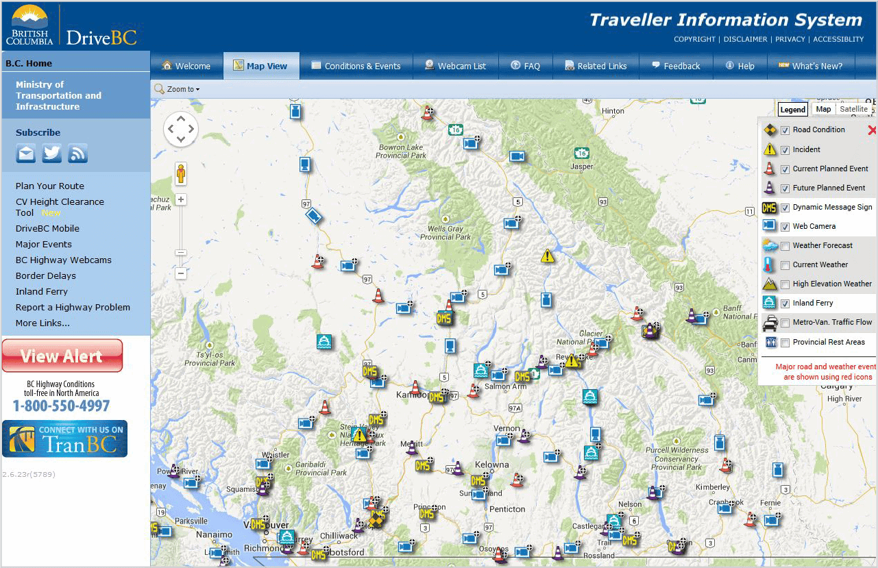 A "before" screenshot of DriveBC website