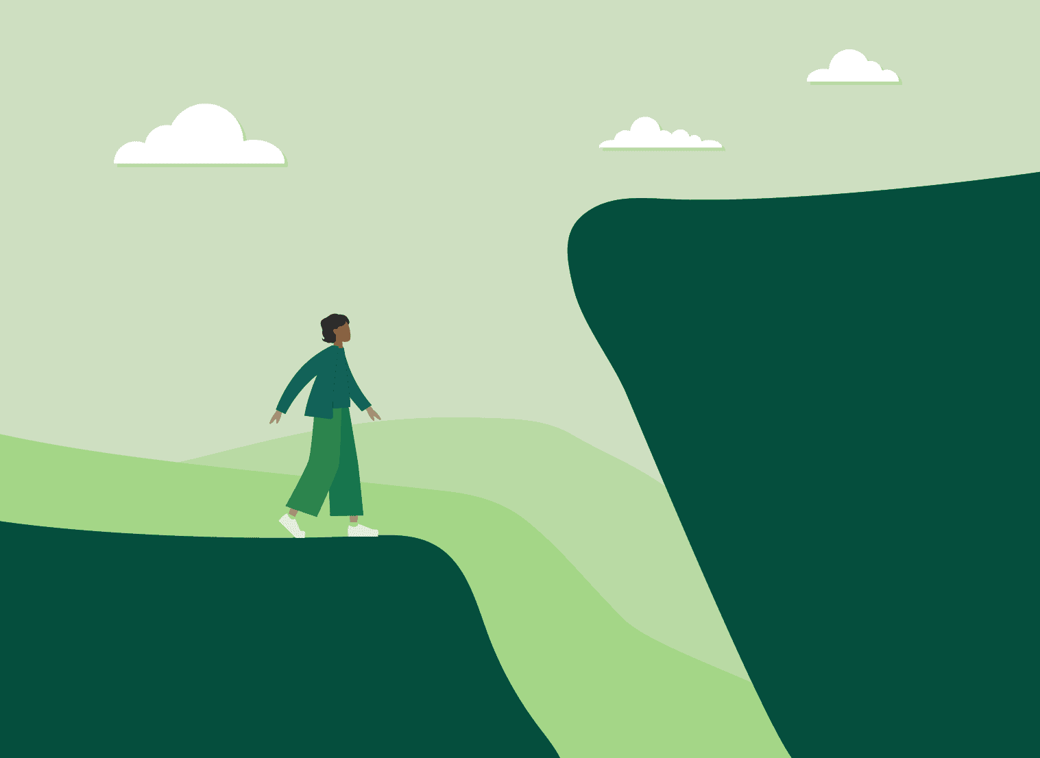 Illustration of a person standing at the edge of a cliff facing a wide gap where the other side is unreachable