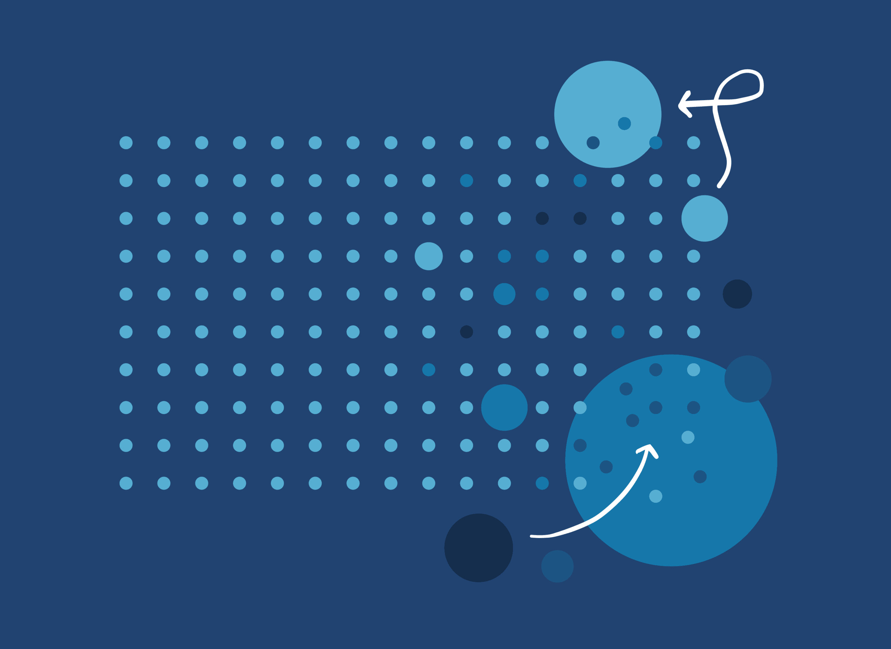 OXD illustration to support Generative AI and QA testing of patterned dots then random dots with connector arrows.