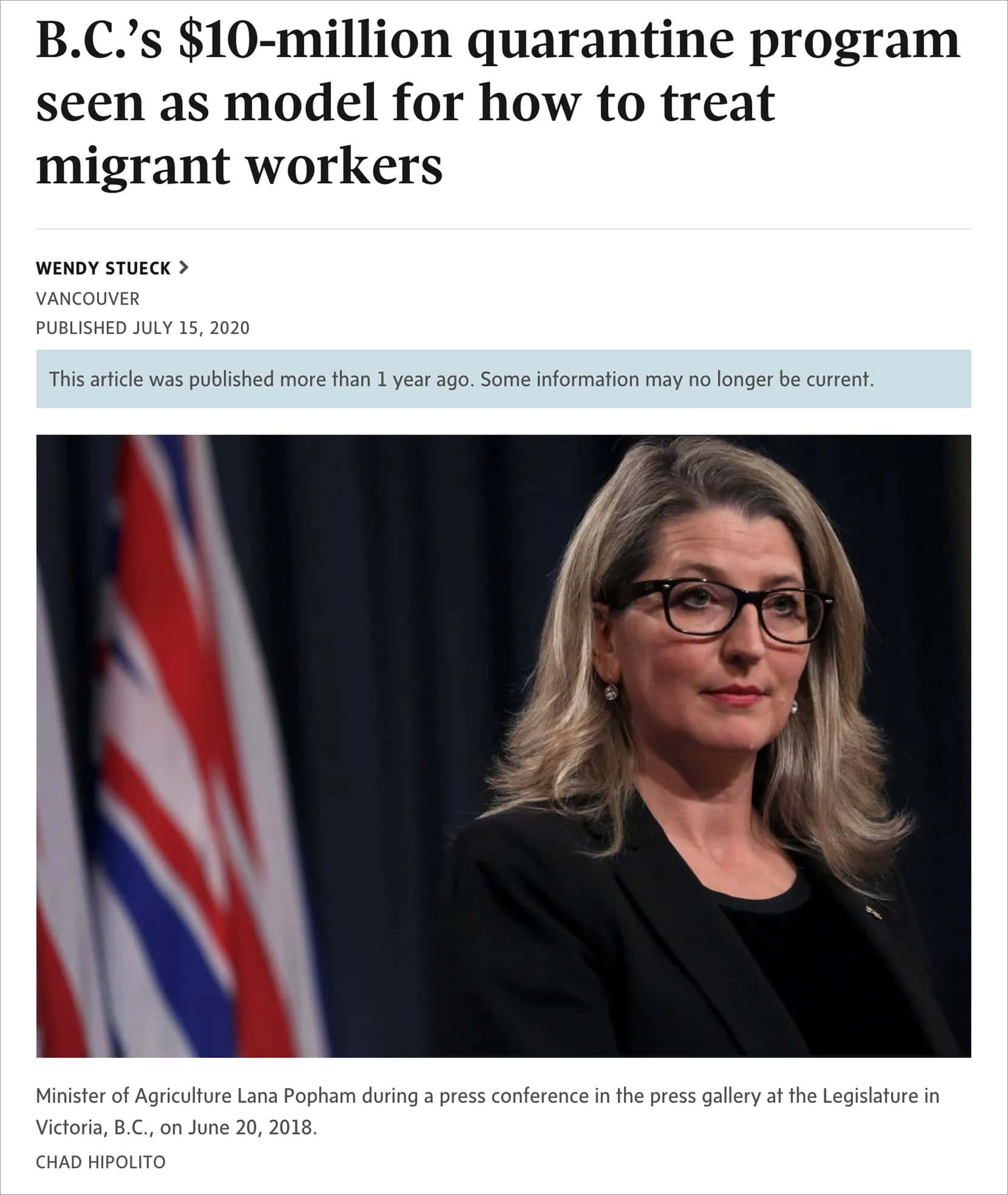 Image of a news post about BC's $10-million quarantine program with Bonnie Henry. OXD supported British Columbia’s emergency COVID response.