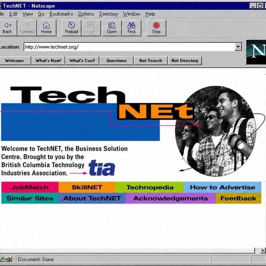 Screenshot image of the old BC TIA's website homepage (now BC Tech).