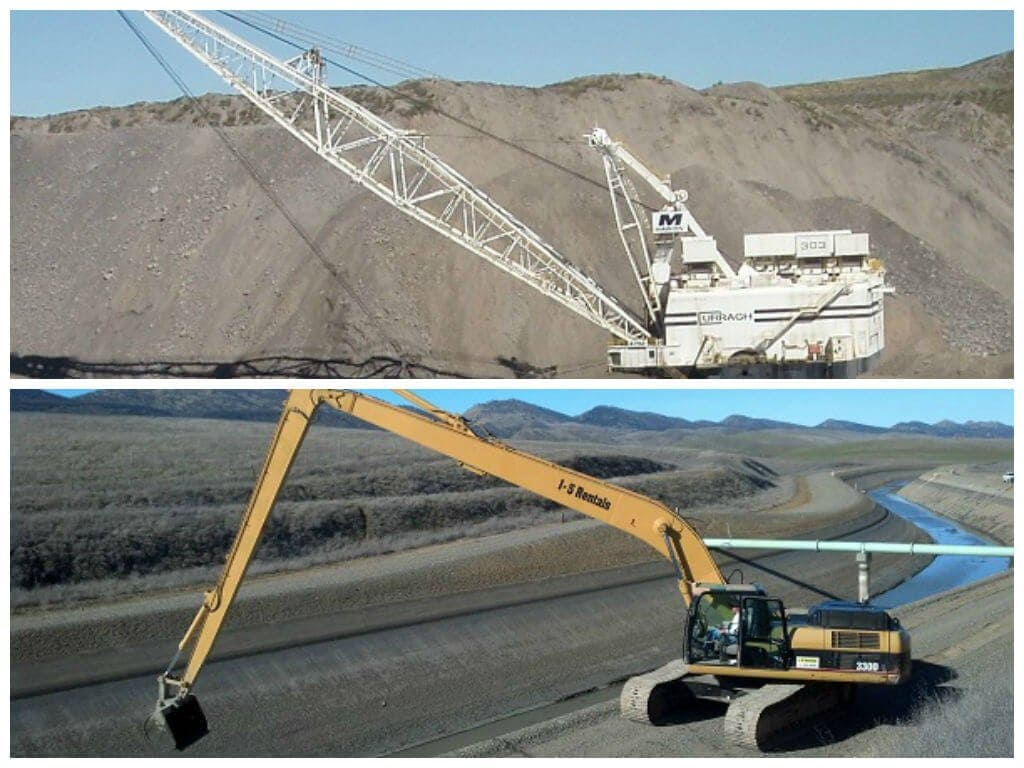 excavator vs crane, excavators and cranes, an excavator and a crane
